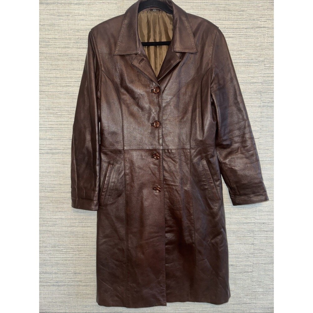 Vintage Lambskin Leather Trenchcoat Brown Women's Size M - Picture 2 of 8